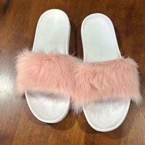 UGG Royale Baby Pink Plush Fur Slide/Slippers w/White Treadlite soles